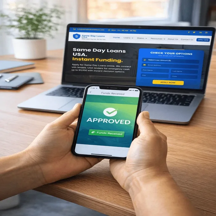 Woman receiving emergency loan funds on mobile phone